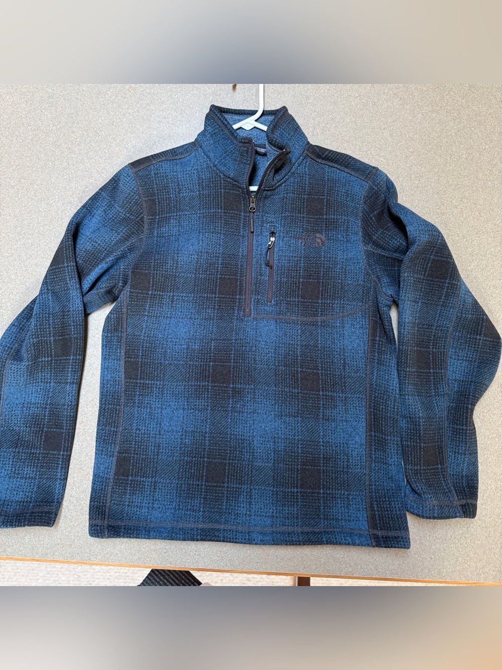 The North Face Plaid Fleece Quarter Zip Pullover Blue Black Men’s Small
